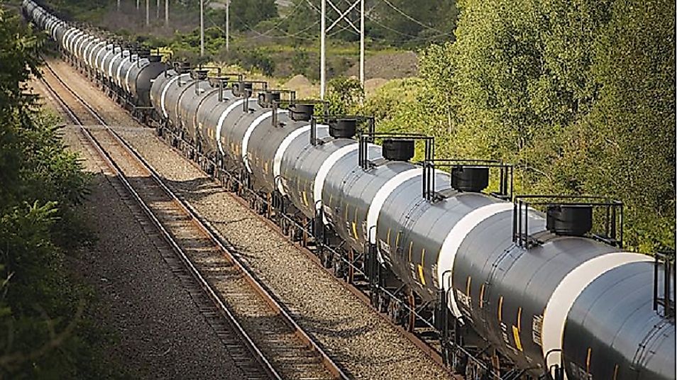 Lines of oil tanks on railways bring massive quantities of fuel and petroleum products into Belarus from Russia.
