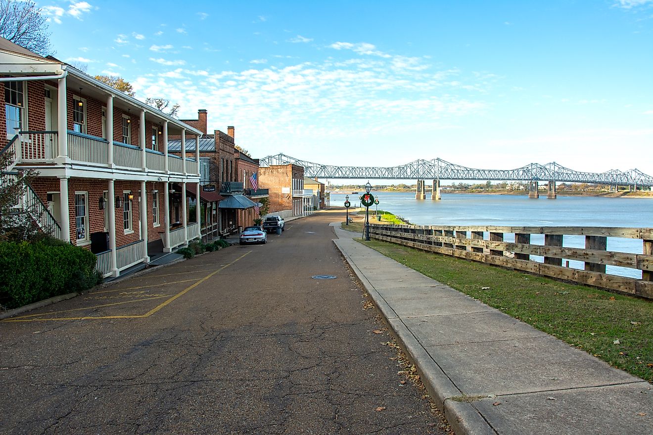Riverwalk along the Mississippi River in downtown Natchez, Mississippi.