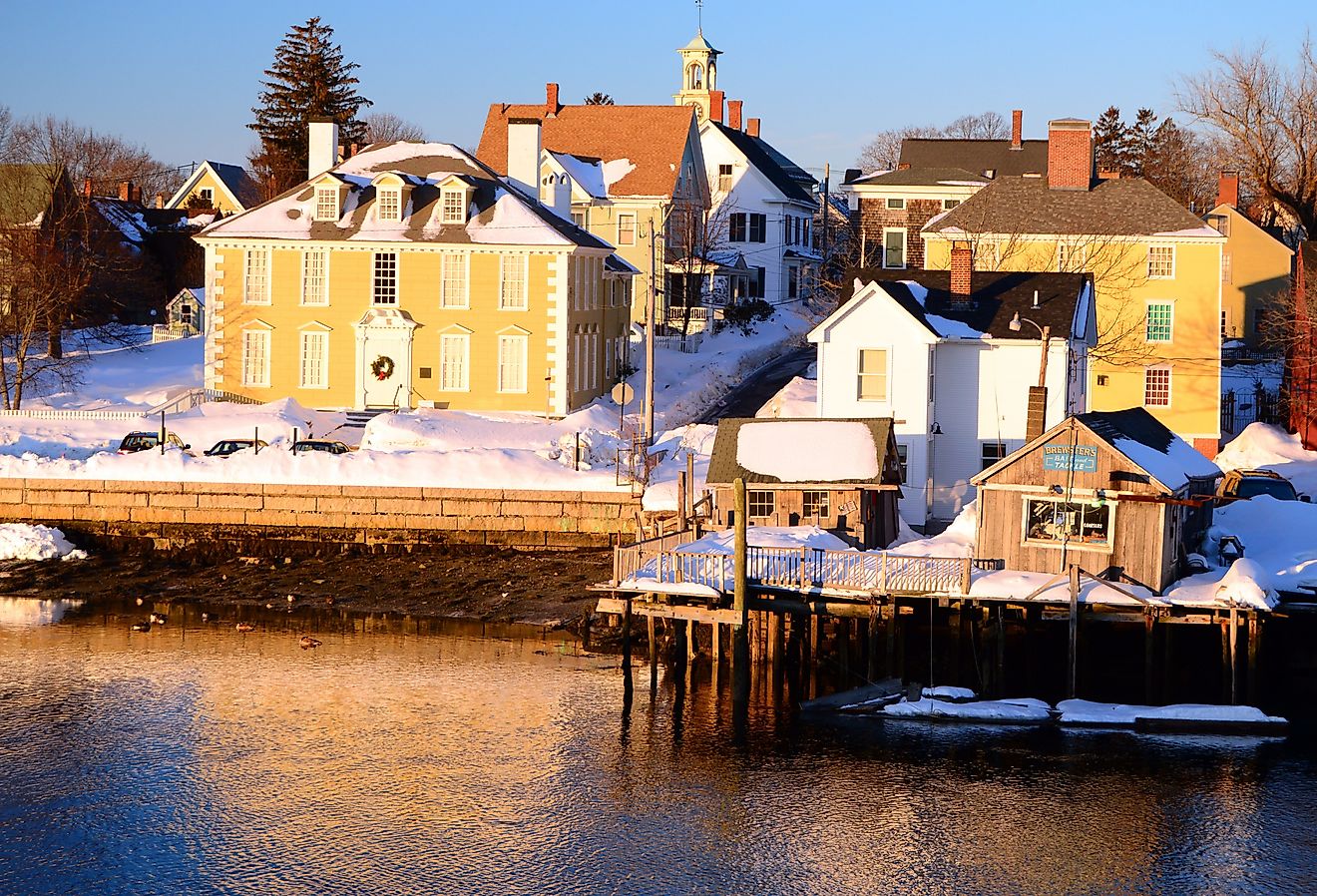 A blanket of snow covers the historic Strawberry Banke, a collection of historic homes in Portsmouth, New Hampshire. Image credit James Kirkikis via Shutterstock