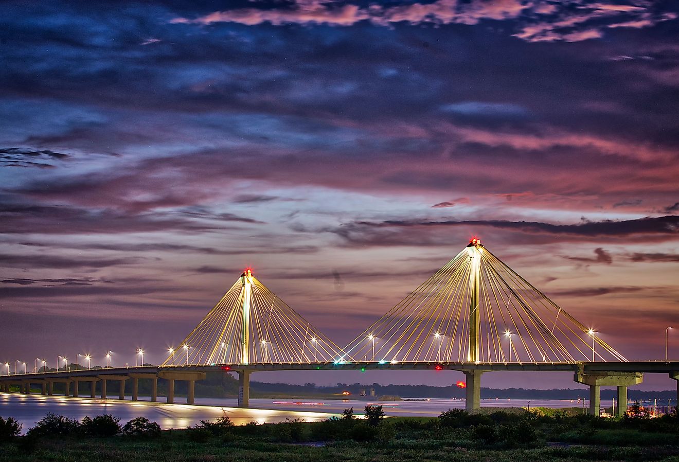 Sunset over Clark Bridge on the Mississippi River Alton, IL