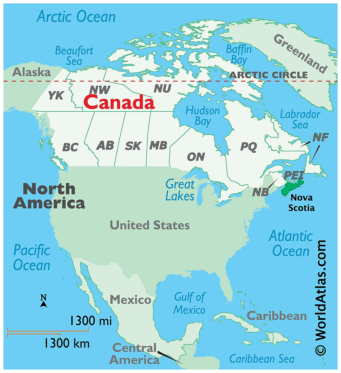 Map showing location of Nova Scotia in the world.