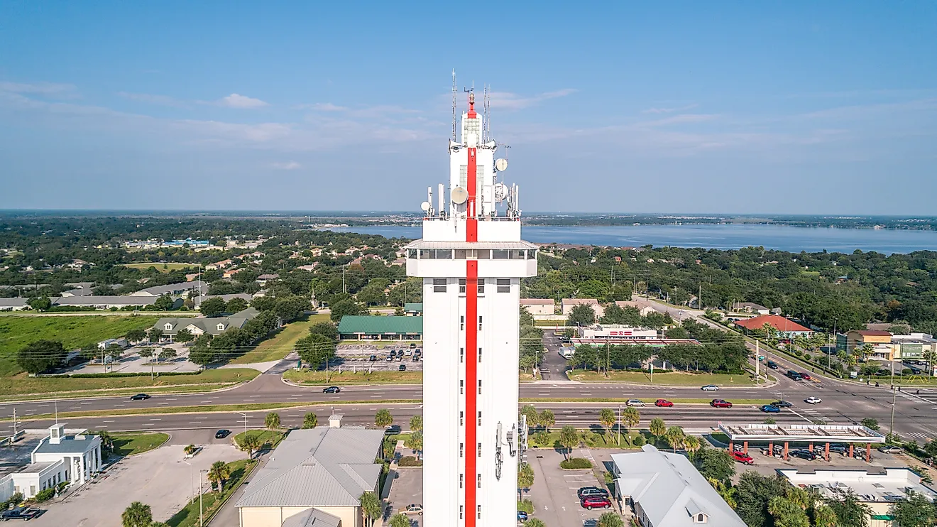Scenic view from a top the Florida Citrus Tower in Clermont, Florida. Editorial credit: Noah Densmore / Shutterstock.com