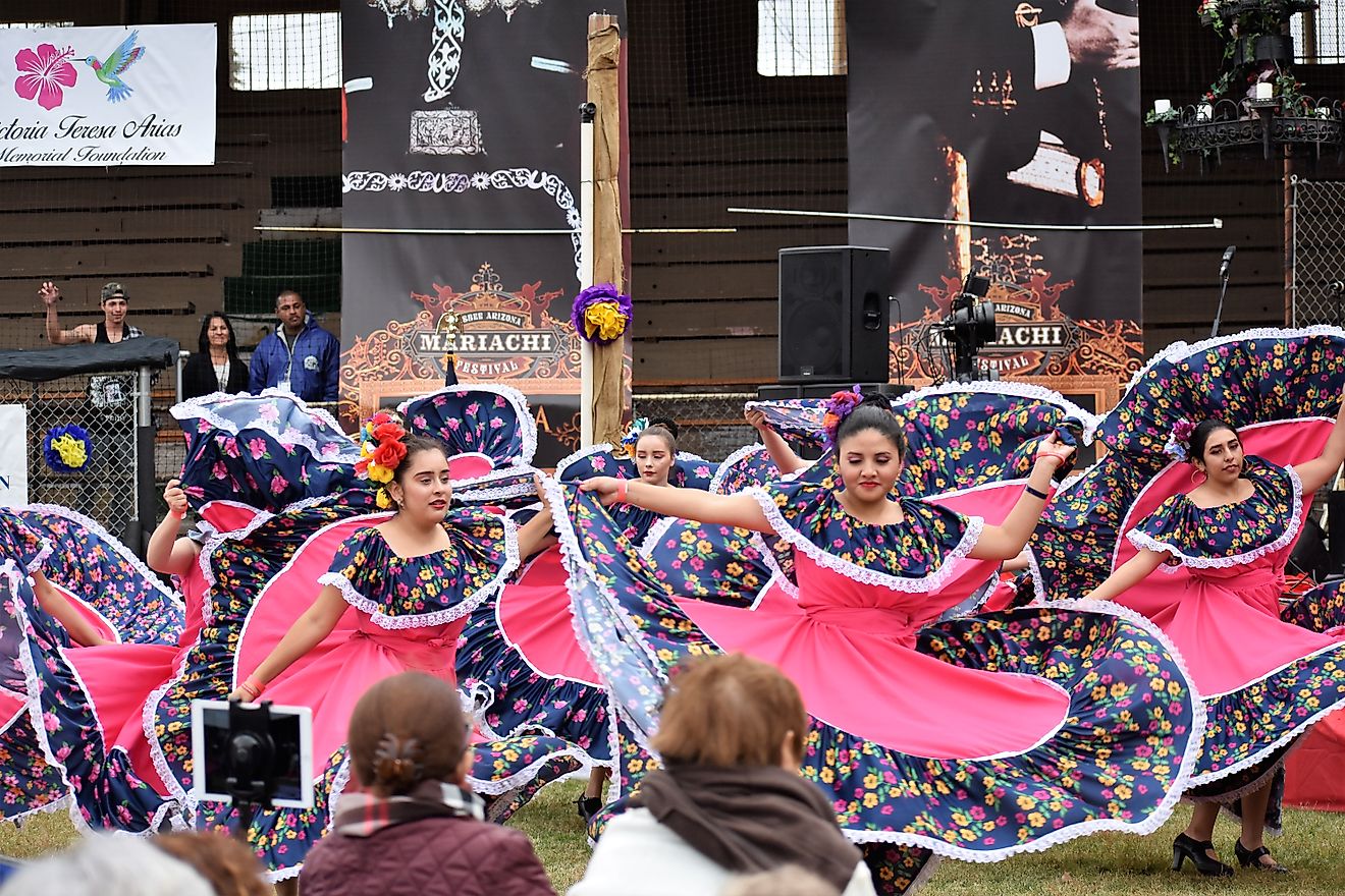 Dancers celebrating their Latin American Heritage at the Bisbee Mariachi Festival, Arizona. Image: John Merideth via Wikimedia 