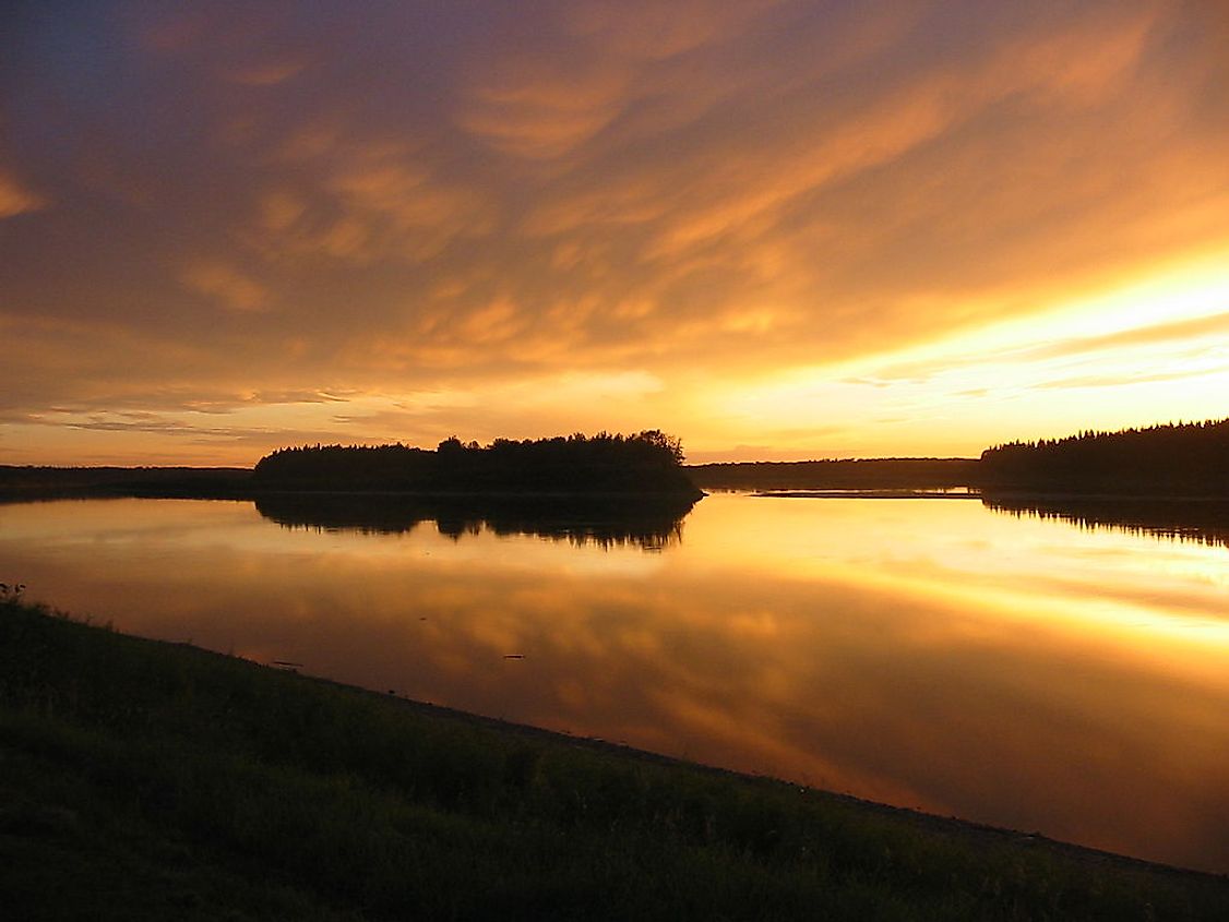 Peace River at twilight, viewed from Fort Vermillion, Alberta, Canada.