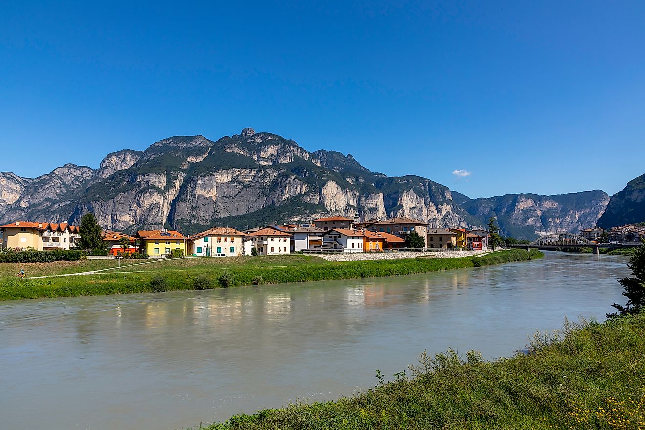 The picturesque view of the Adige River in Italy