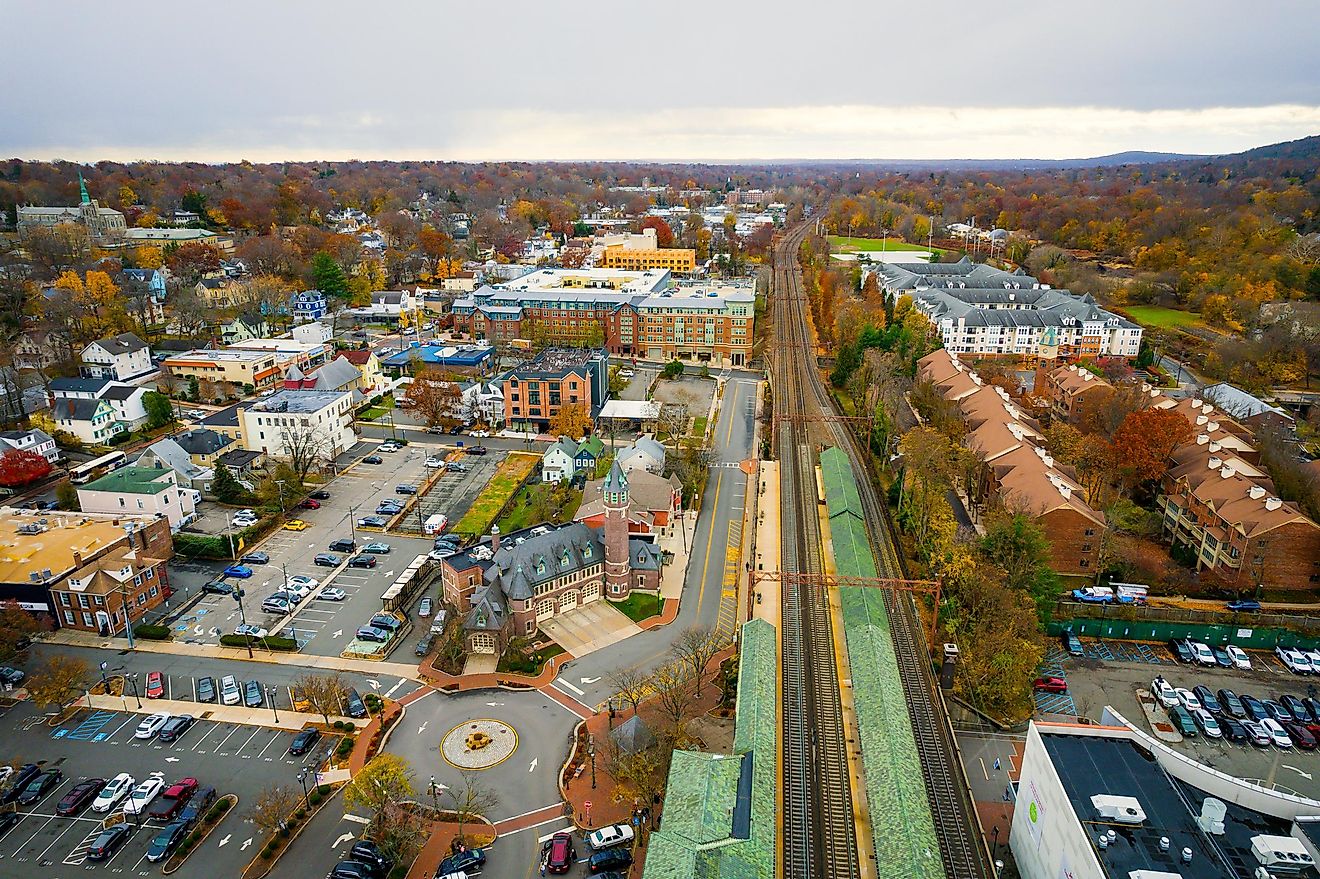 Aerial view of South Orange, New Jersey.