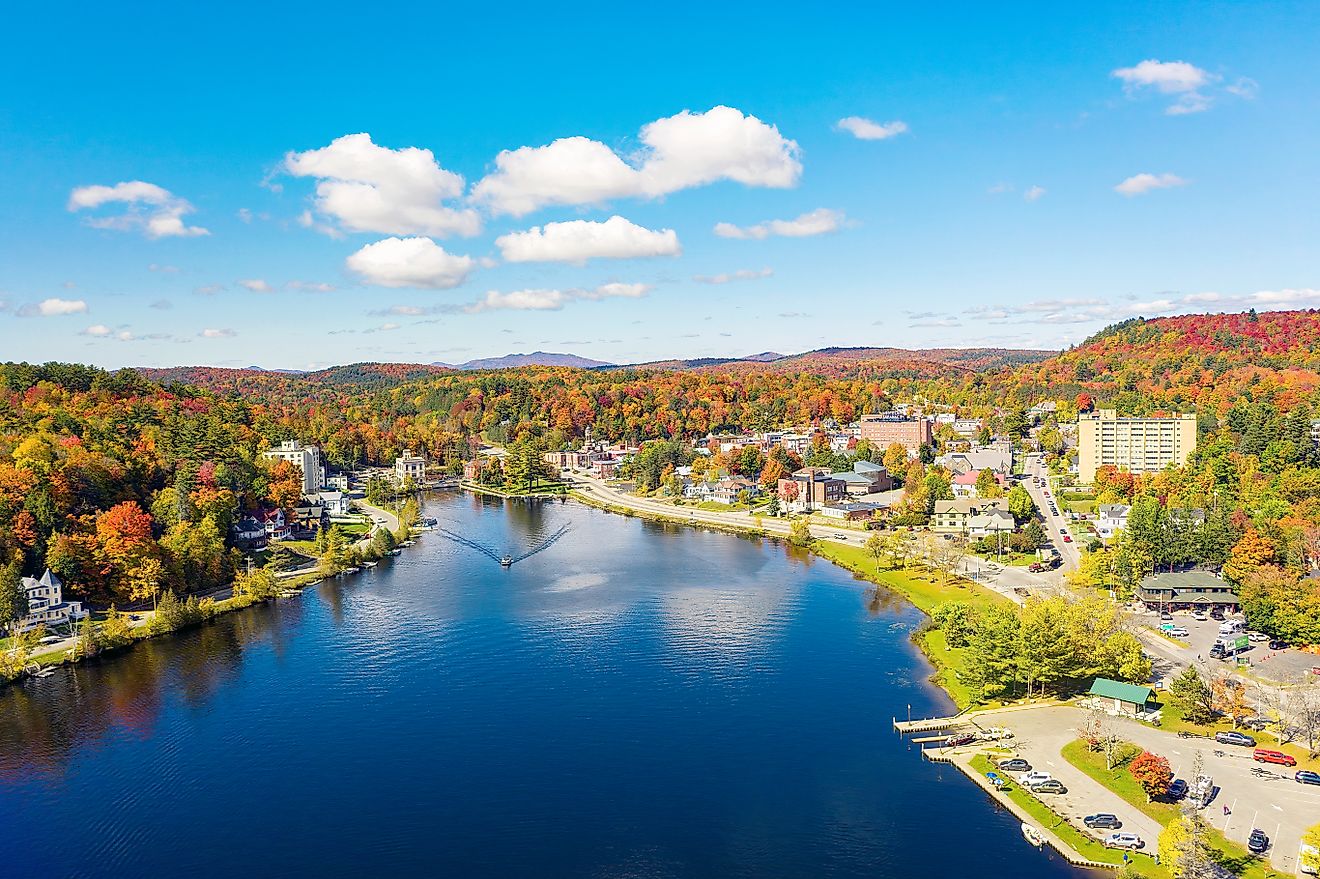 Aerial view of Saranac Lake, New York.