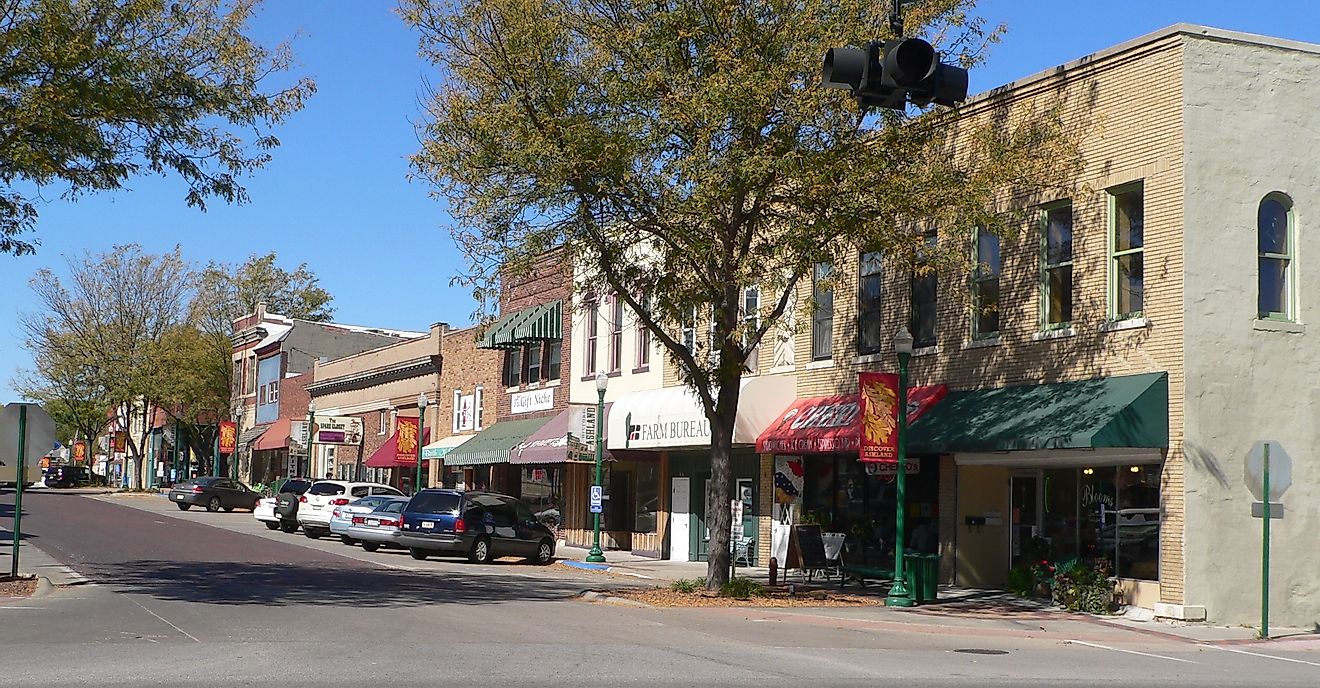 Silver Street, looking west-northwest, in downtown Ashland, Nebraska.