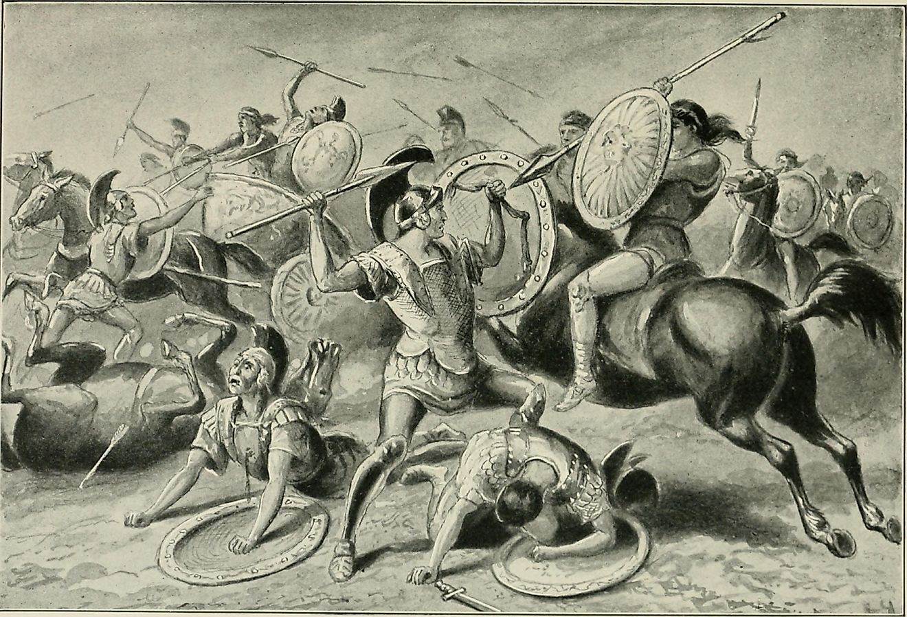 Pelopidas leading the Sacred Band Thebans into battle.