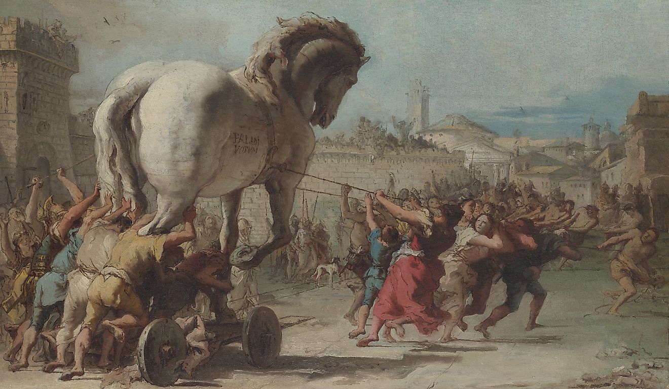 The Procession of the Trojan Horse in Troy (Giovanni Domenico Tiepolo, Public domain, via Wikimedia Commons)