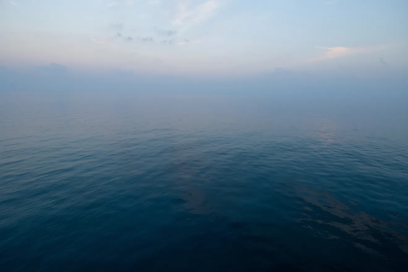 Calm seas in the Gulf of Mexico offshore from the Louisiana coast.