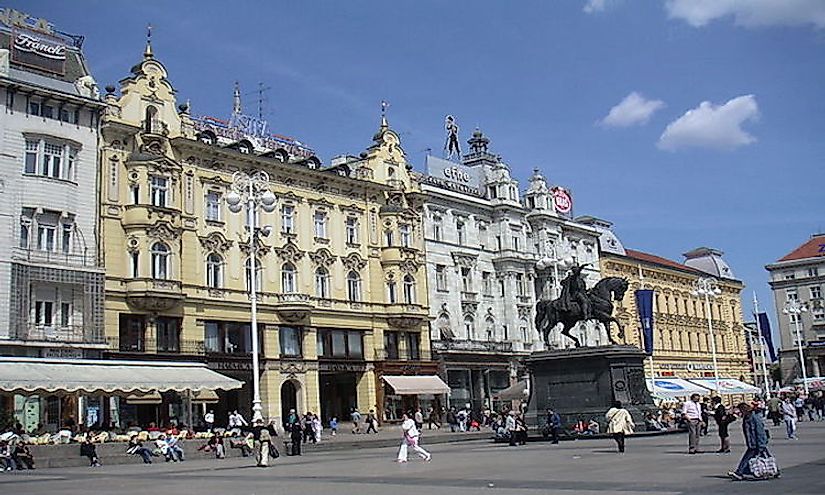 Ban Jelačić Square in Zagreb, the biggest city in Croatia.