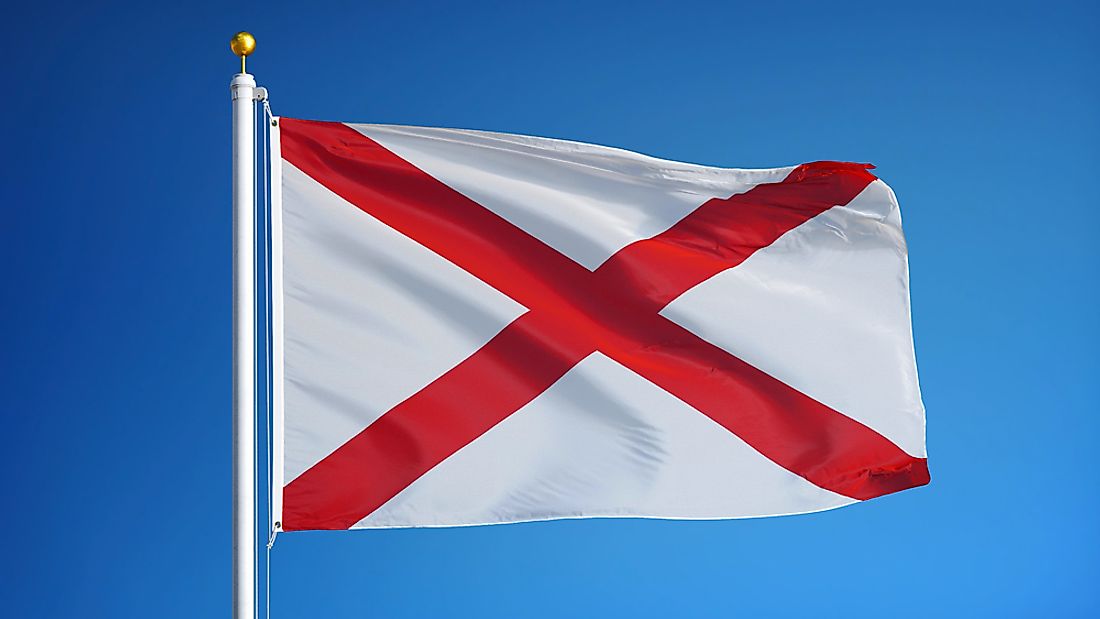 The Alabama state flag features the crimson cross of St. Andrew.