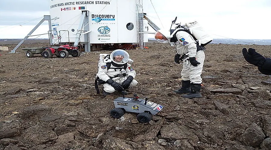 NASA astronauts testing their skills and instruments on Devon Island.