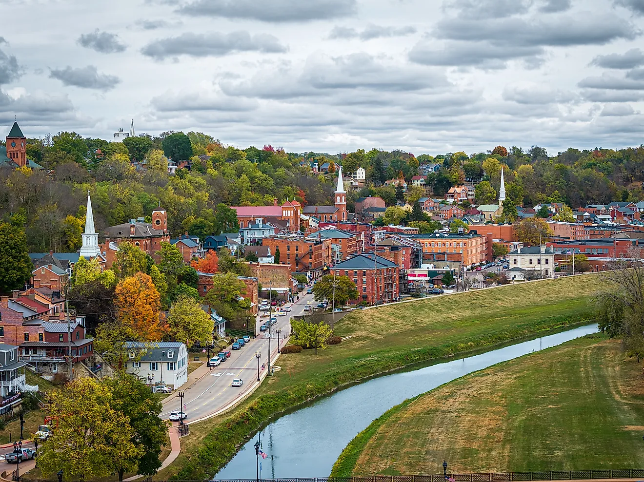 Aerial view of Galena on a cloudy day in Illinois