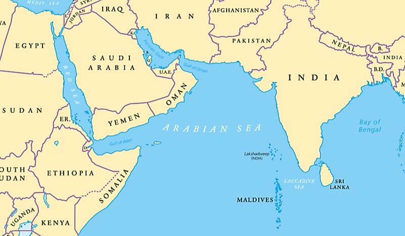 A map showing the location of the Arabian Sea. 