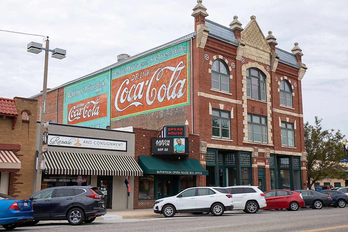  Exterior of a historic opera house with beautiful brickwork in McPherson, Kansas. Image credit: Rexjaymes / Shutterstock.com.
