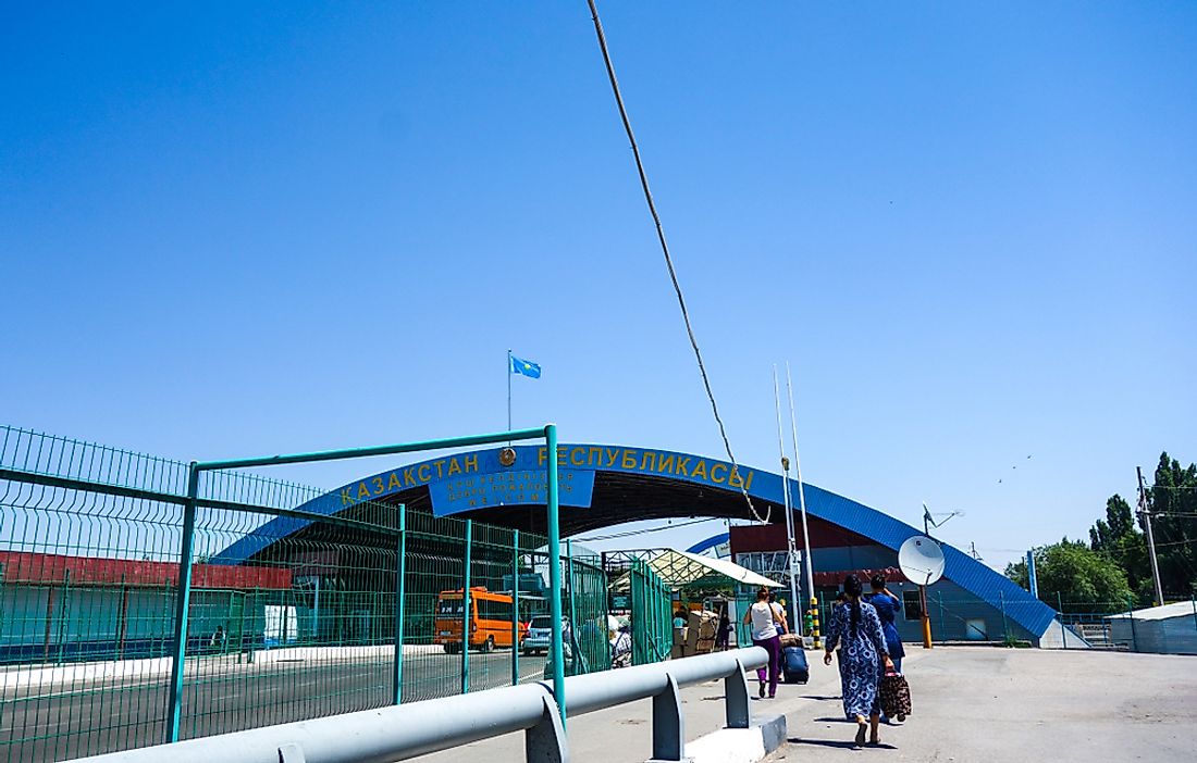 Security checkpoints between the borders of Kazakhstan and Kyrgyzstan. 