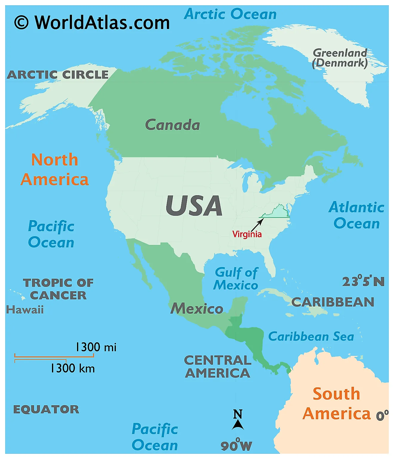 Mapa que muestra la ubicación de Virginia en el mundo.