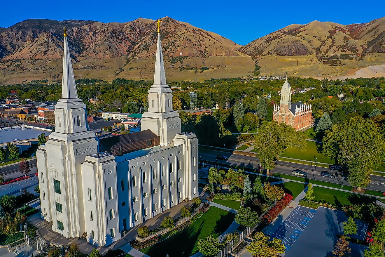 Brigham City, Utah: View of the Brigham City Utah Temple and Box Elder Tabernacle.