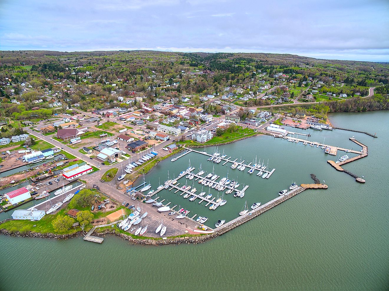 Aerial view of Bayfield, Wisconsin.