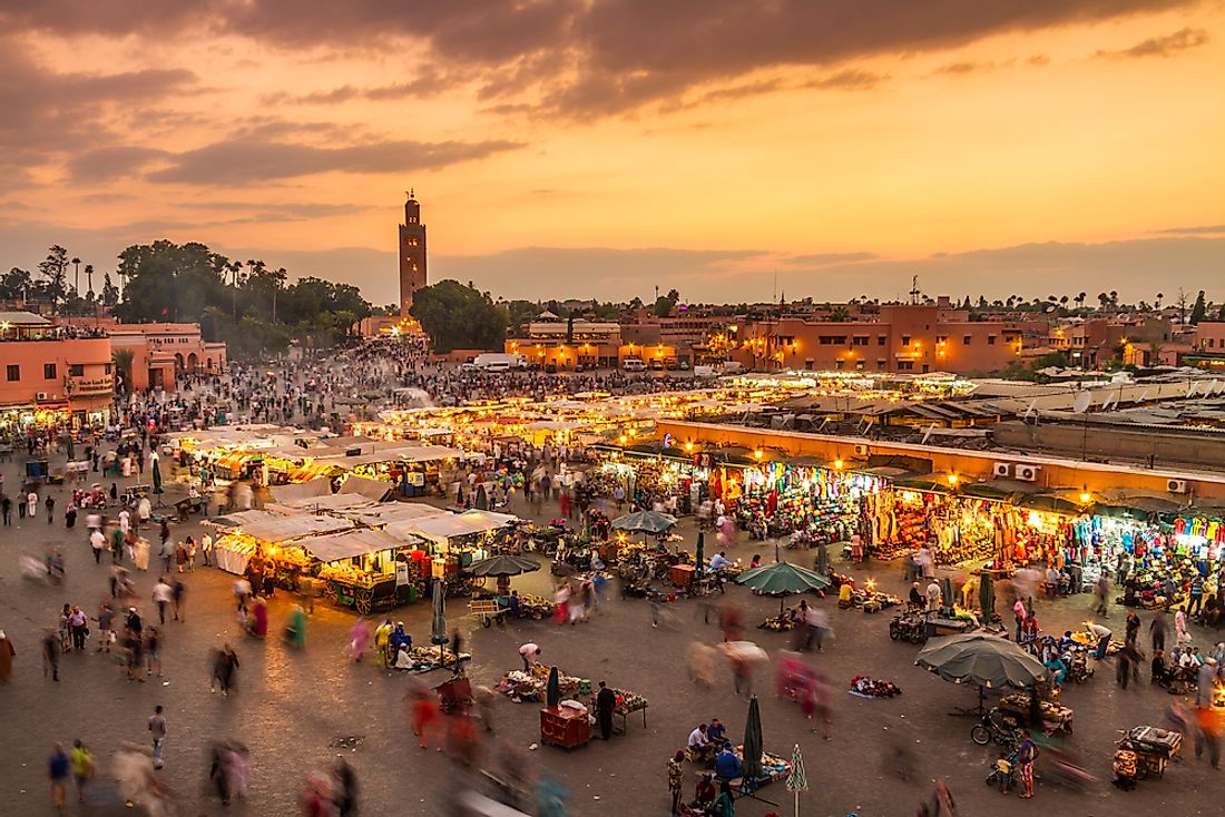 Jamaa el Fna market square in Marrakesh, Morocco.