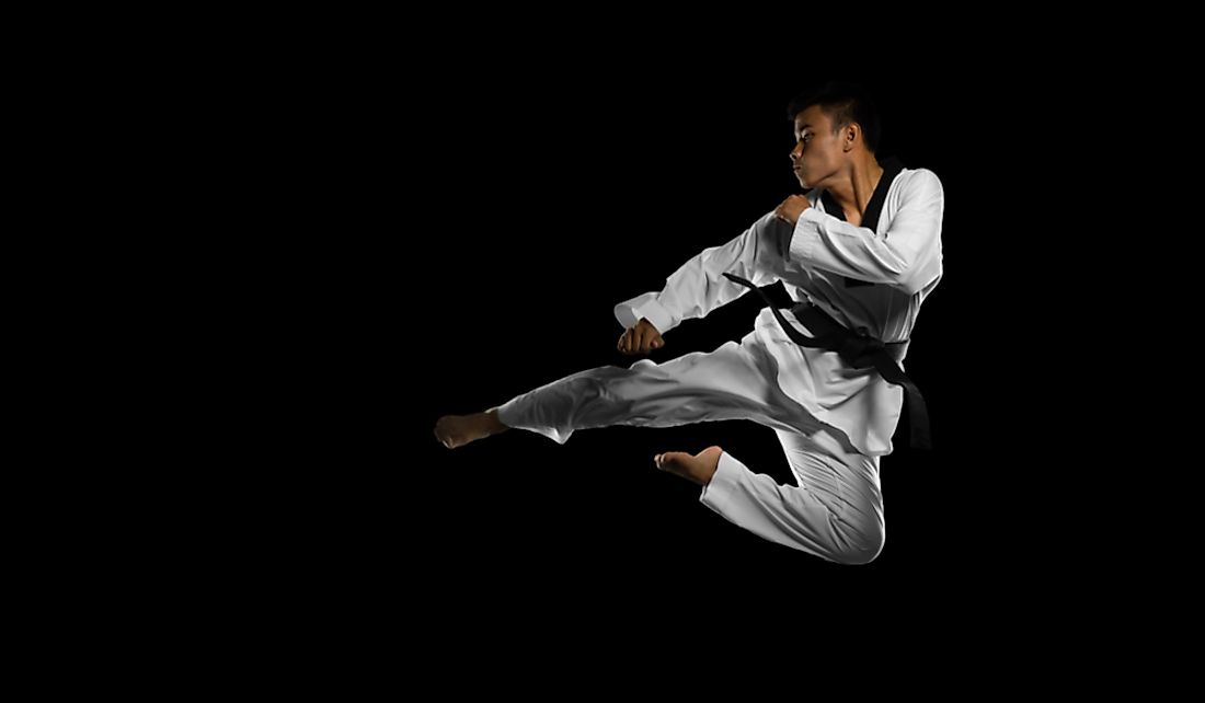 Taekwondo emphasizes various kicking techniques.