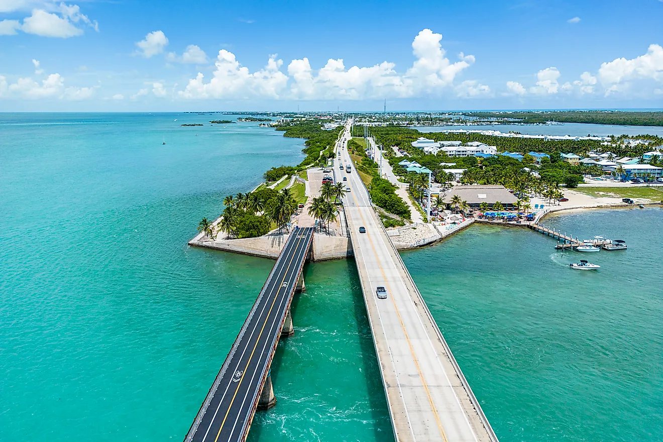 Aerial view of the island Marathon Key and the Seven Mile Bridge