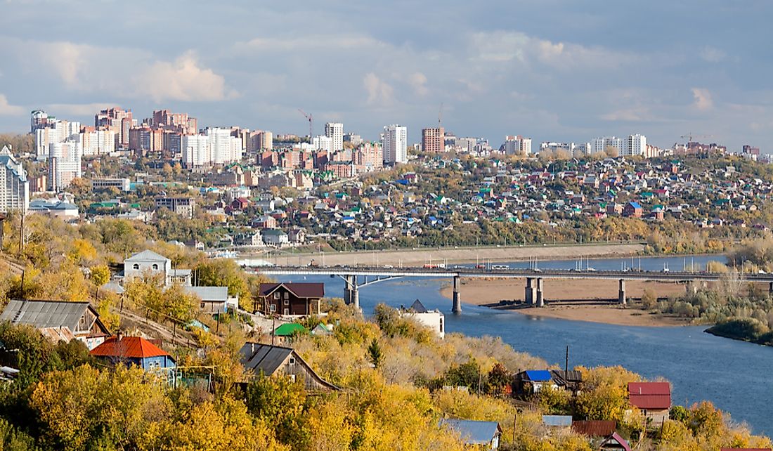 The city of Ufa on the Belaya River in Bashkortostan Republic, Russia.