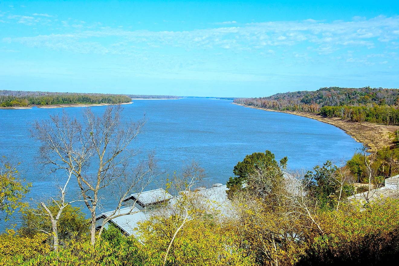 Mississippi River seen from the hill in downtown Natchez, Mississippi.