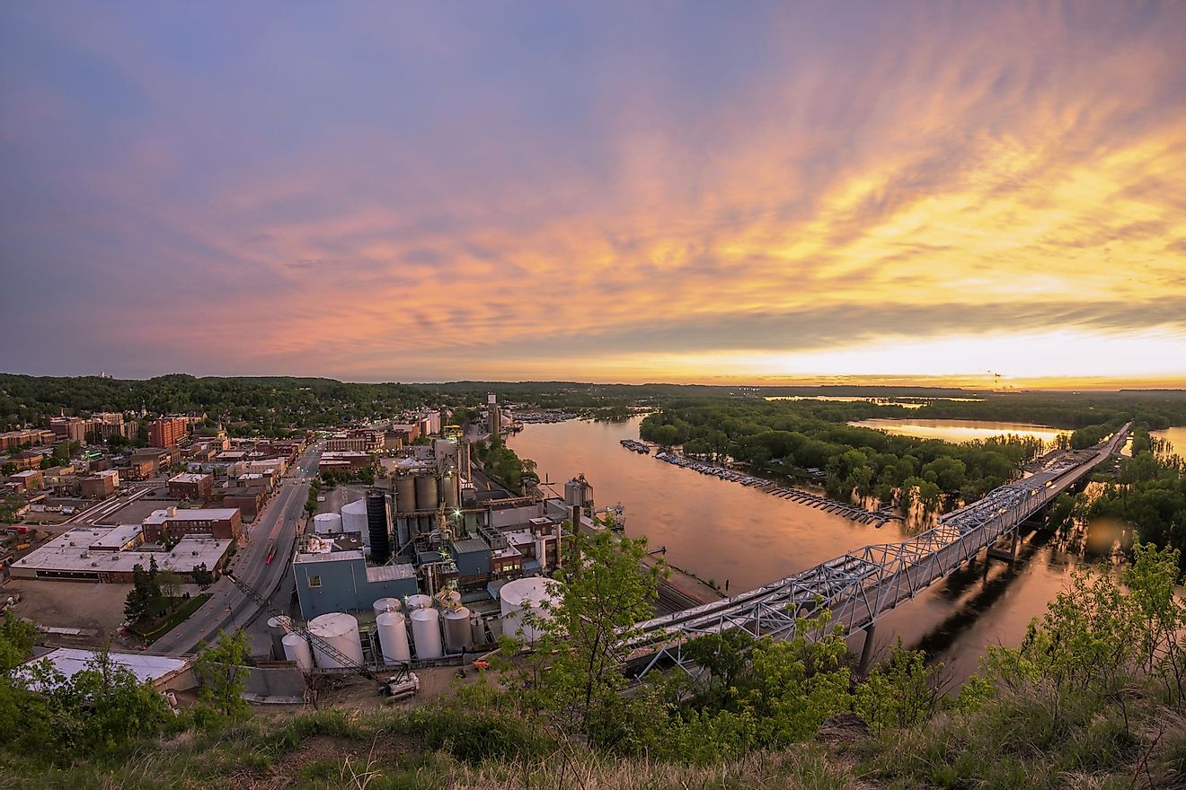 A Fisheye View of a Dramatic Spring Sunset over the Mississippi River and Rural Red Wing, Minnesota