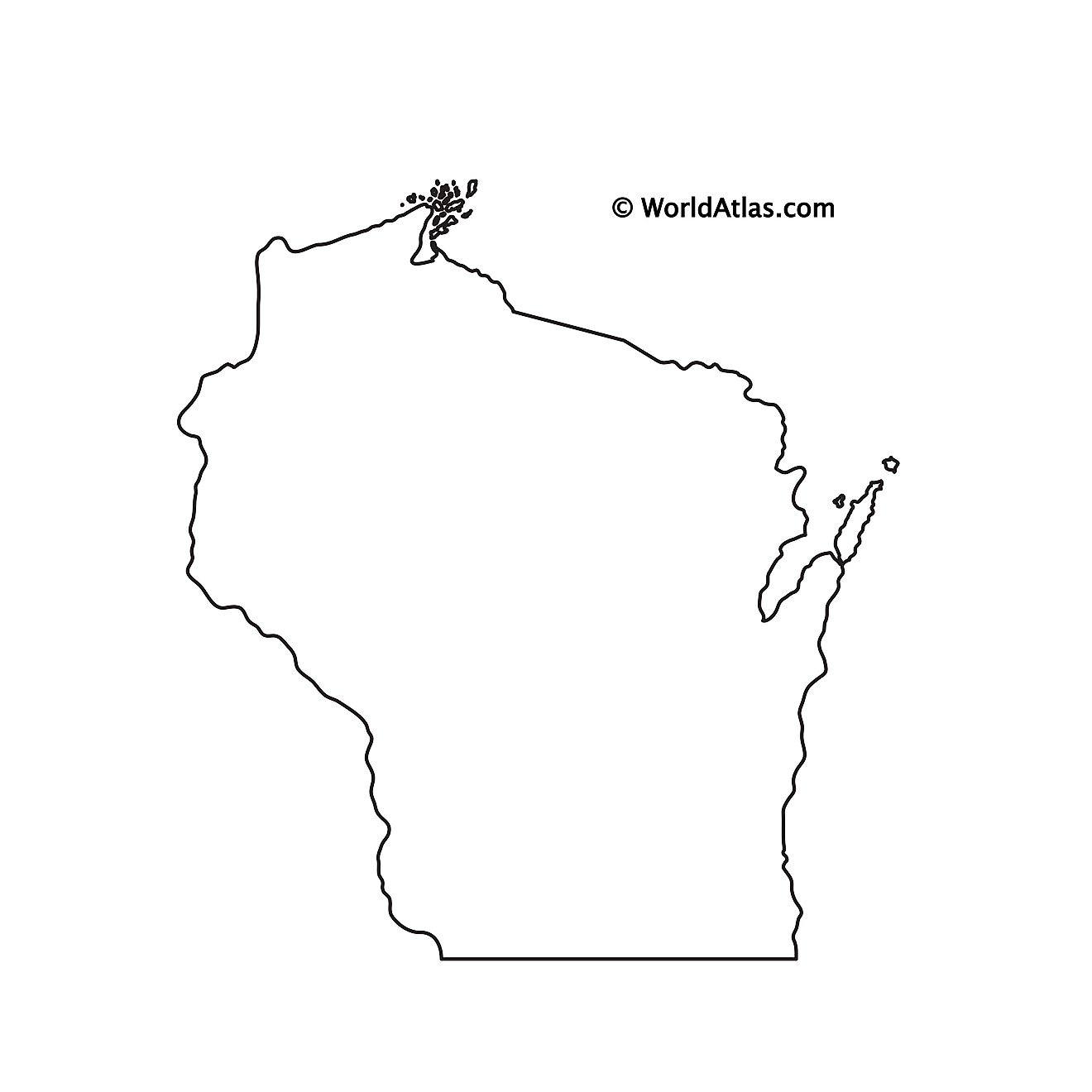 Mapa de contorno en blanco de Wisconsin