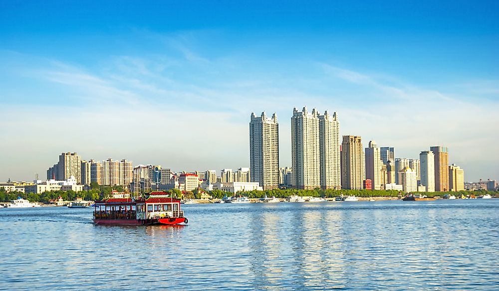 Harbin sits on the south bank of the Songhua River.