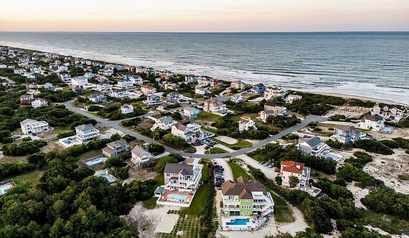 Aerial twilight photo Corolla, North Carolina.