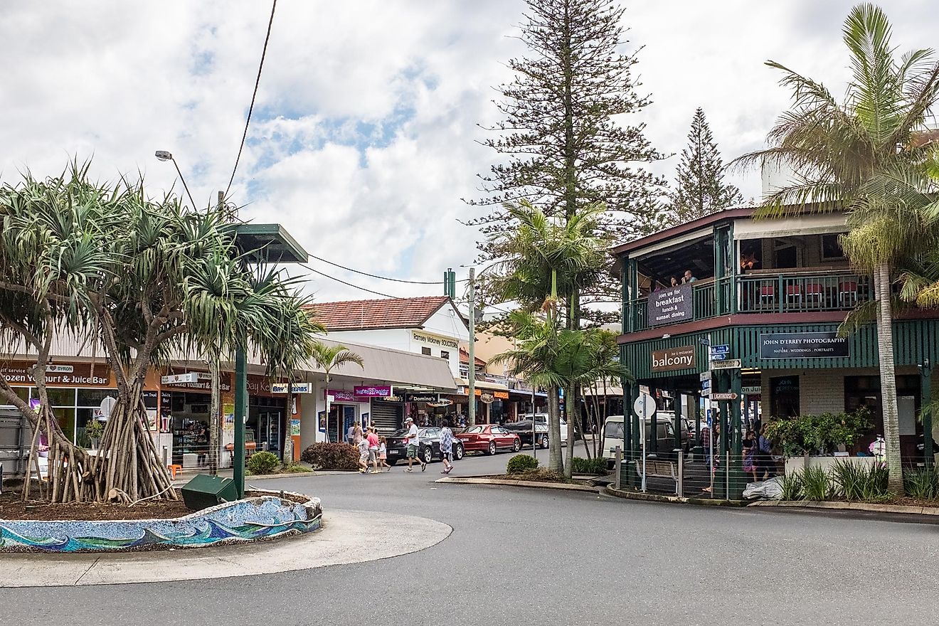 Shops and businesses in the centre of Byron Bay, Australia