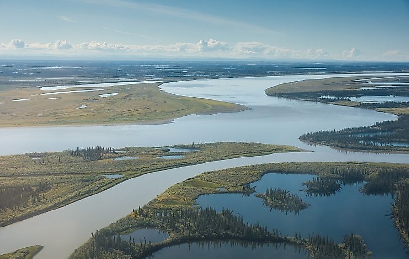 The Mackenzie River near its mouth along the Northwest Territories Arctic Ocean coast.