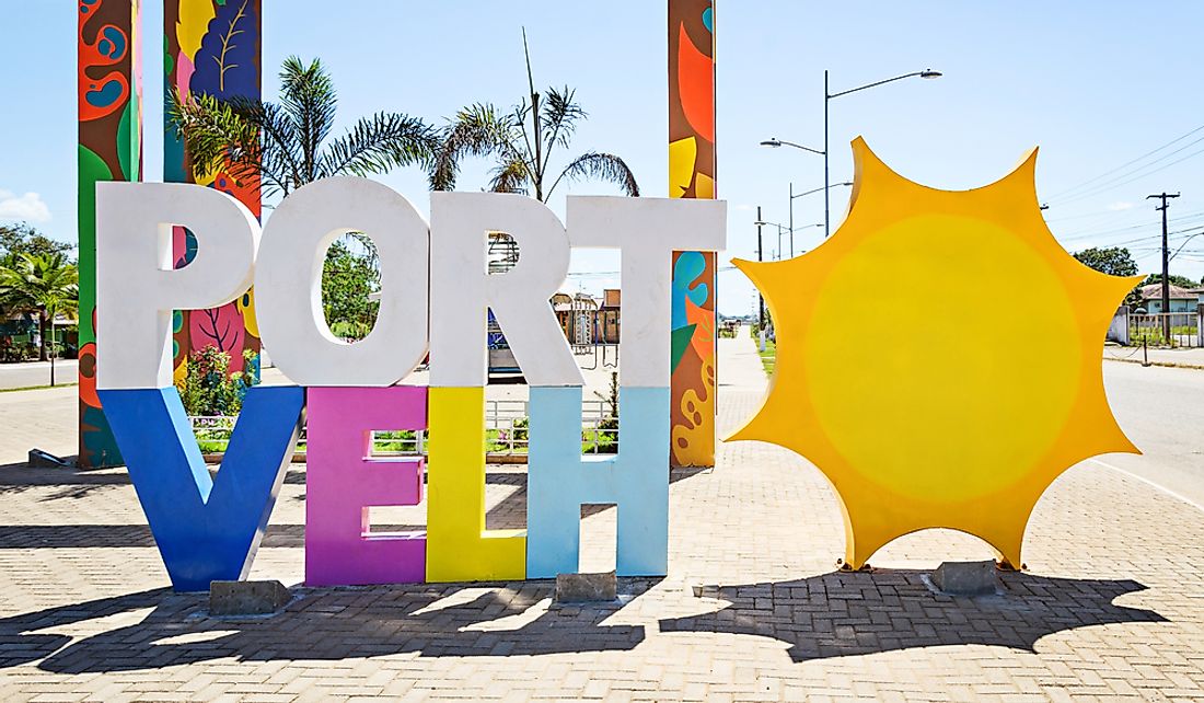 Welcome sign in Porto Velgo, Brazil. Editorial credit: Vinicius Bacarin / Shutterstock.com