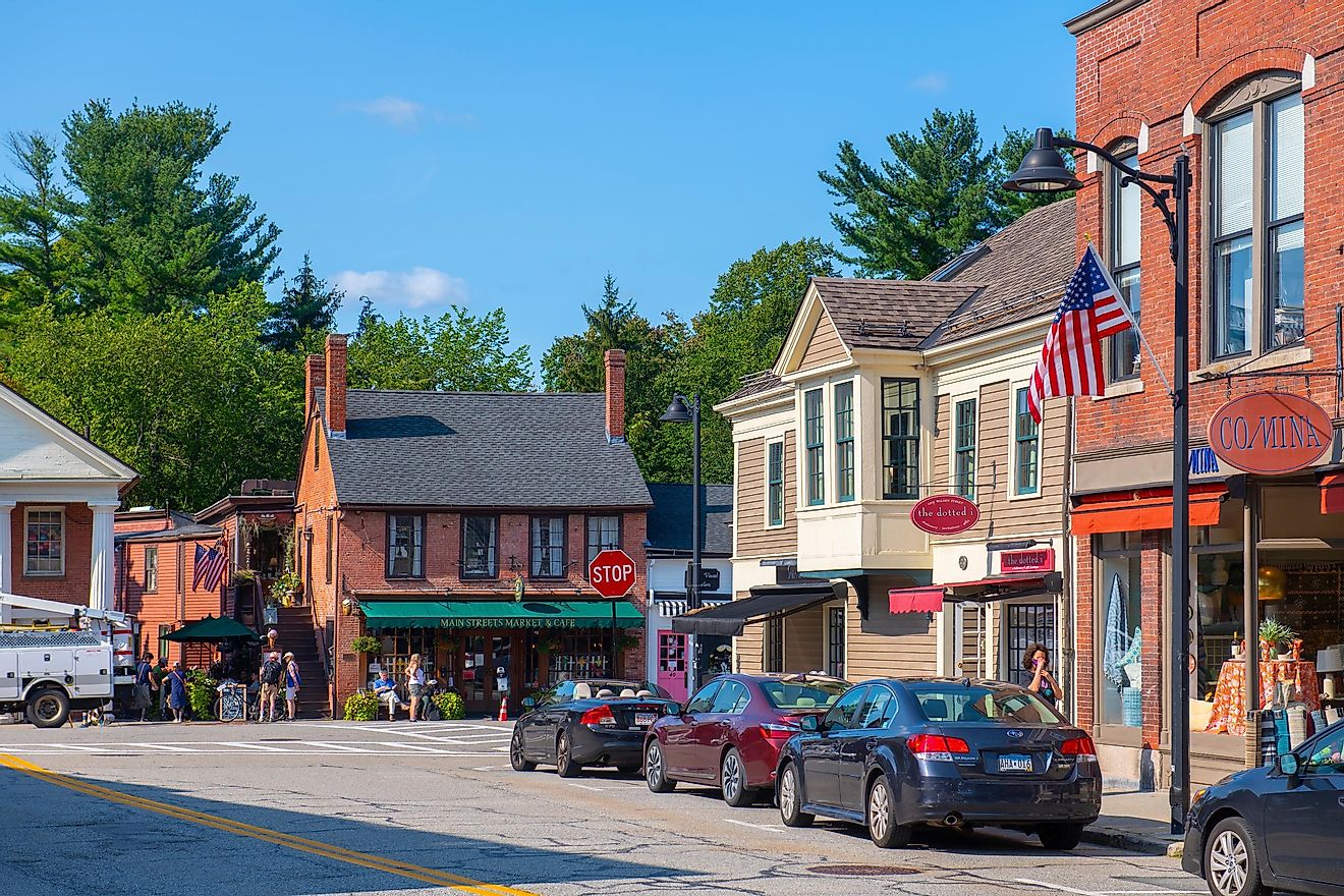 Main Street in historic town center of Concord, Massachusetts