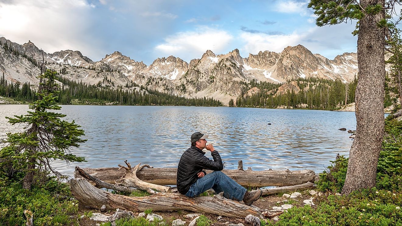 Relaxing by the Alice Lake in the Sawtooth Wilderness Area of Idaho. 
