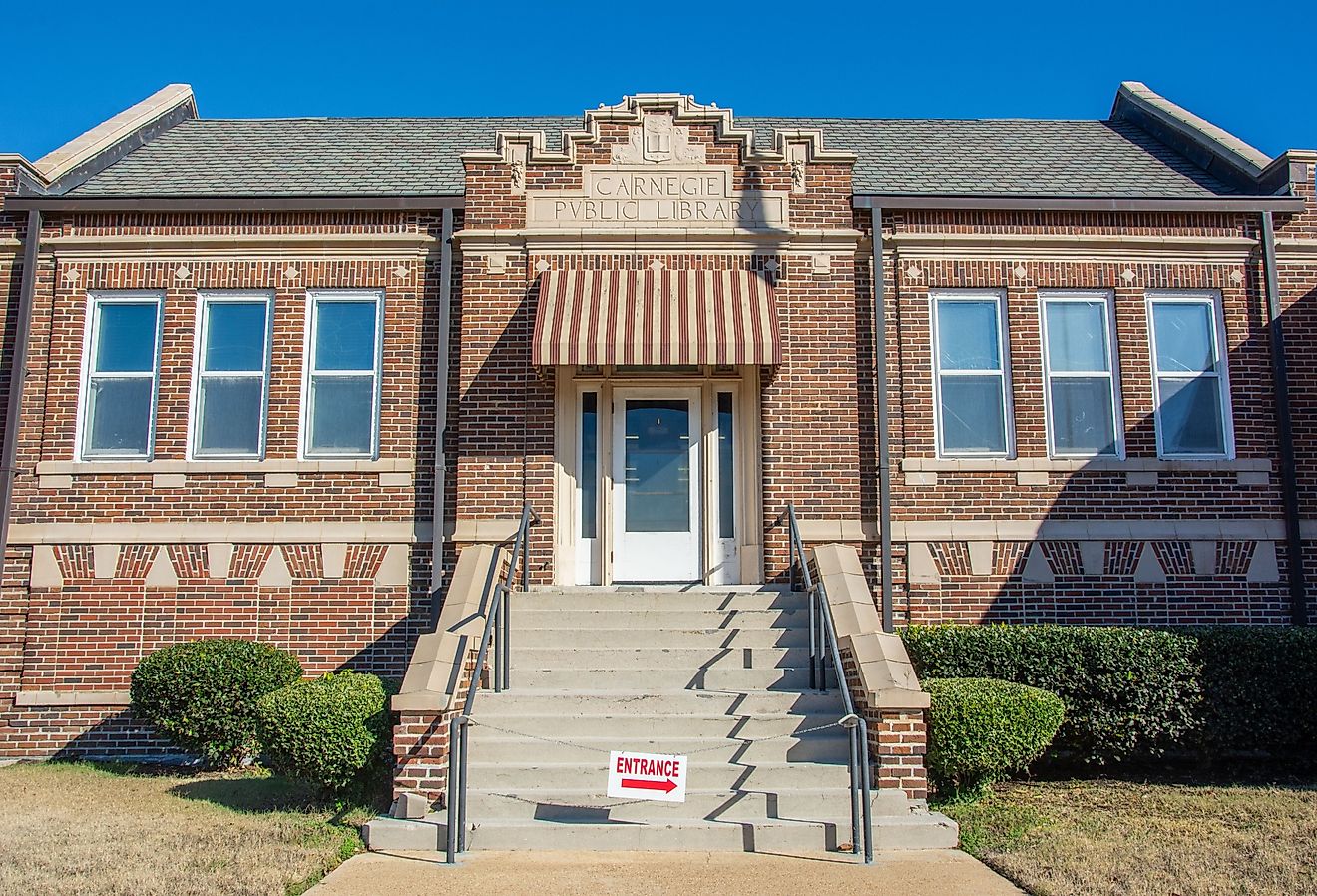 The Jacobethan and Gothic Revival-style building of the Carnegie Public Library built in 1913 in Clarksdale, Mississippi, in Coahoma County, USA