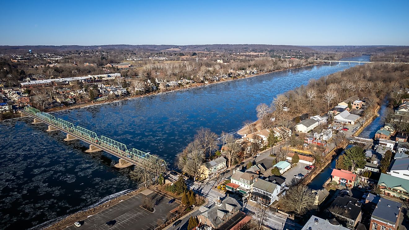 Aerila view of Lambertville, New Jersey.