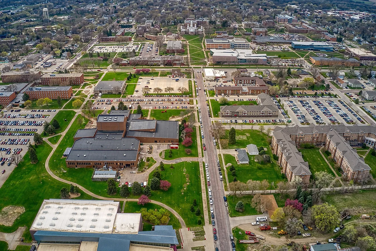 Aerial view of Vermillion, South Dakota.
