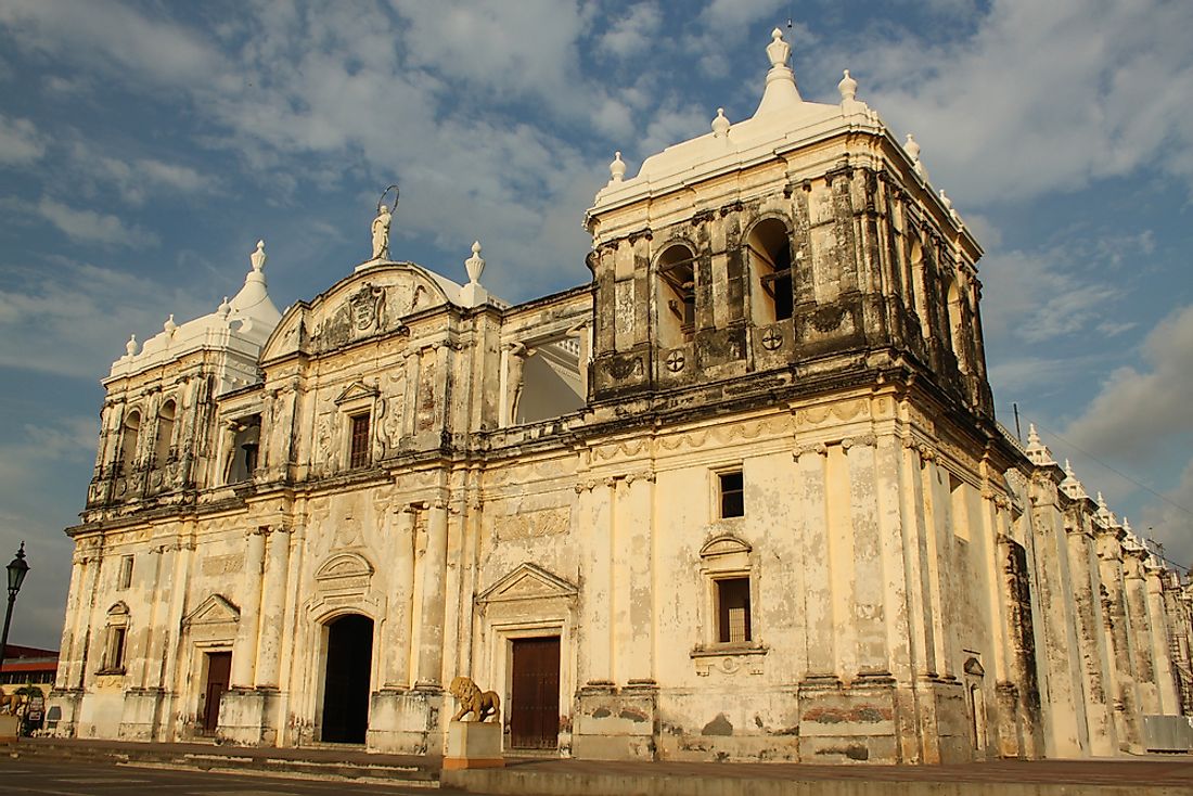 The exterior facade of the Leon Cathedral​, Nicaragua.