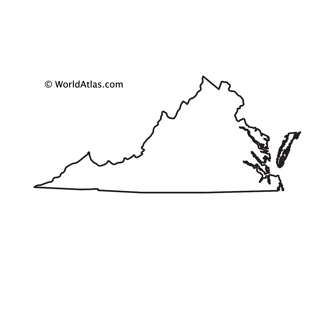 Mapa de contorno en blanco de Virginia