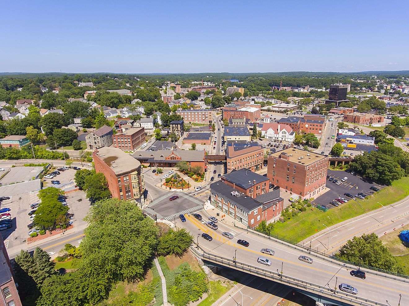 Aerial view of downtown Woonsocket, Rhode Island.