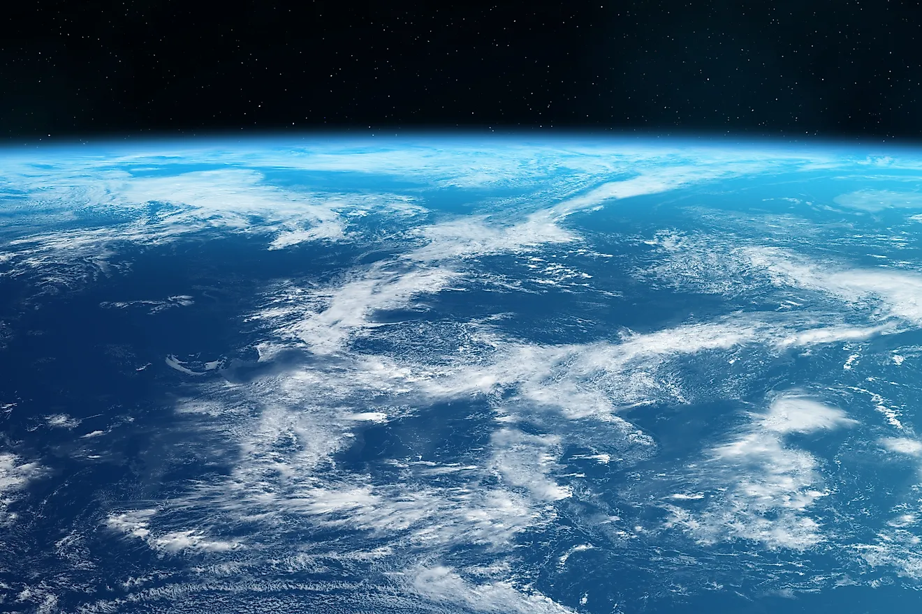 Amazing blue planet Earth with ocean and clouds in outer space on a starry sky. Elements of this image furnished by NASA. 