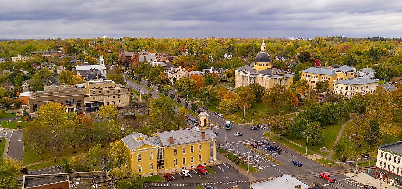 Aerial view of downtown Canandaigua, New York. 