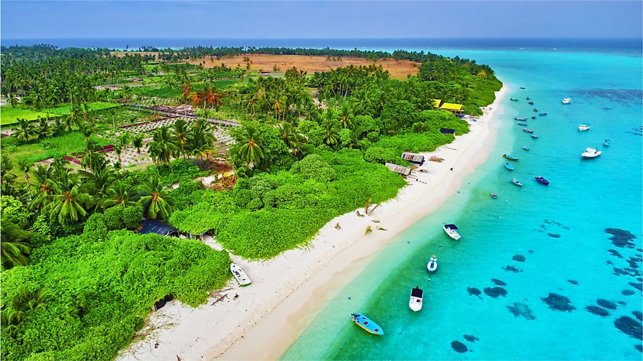 The sandy beaches and clear water make the Maldives a popular tourist destination.