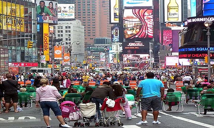 Times Square in New York City always remains crowded with visitors from around the world.