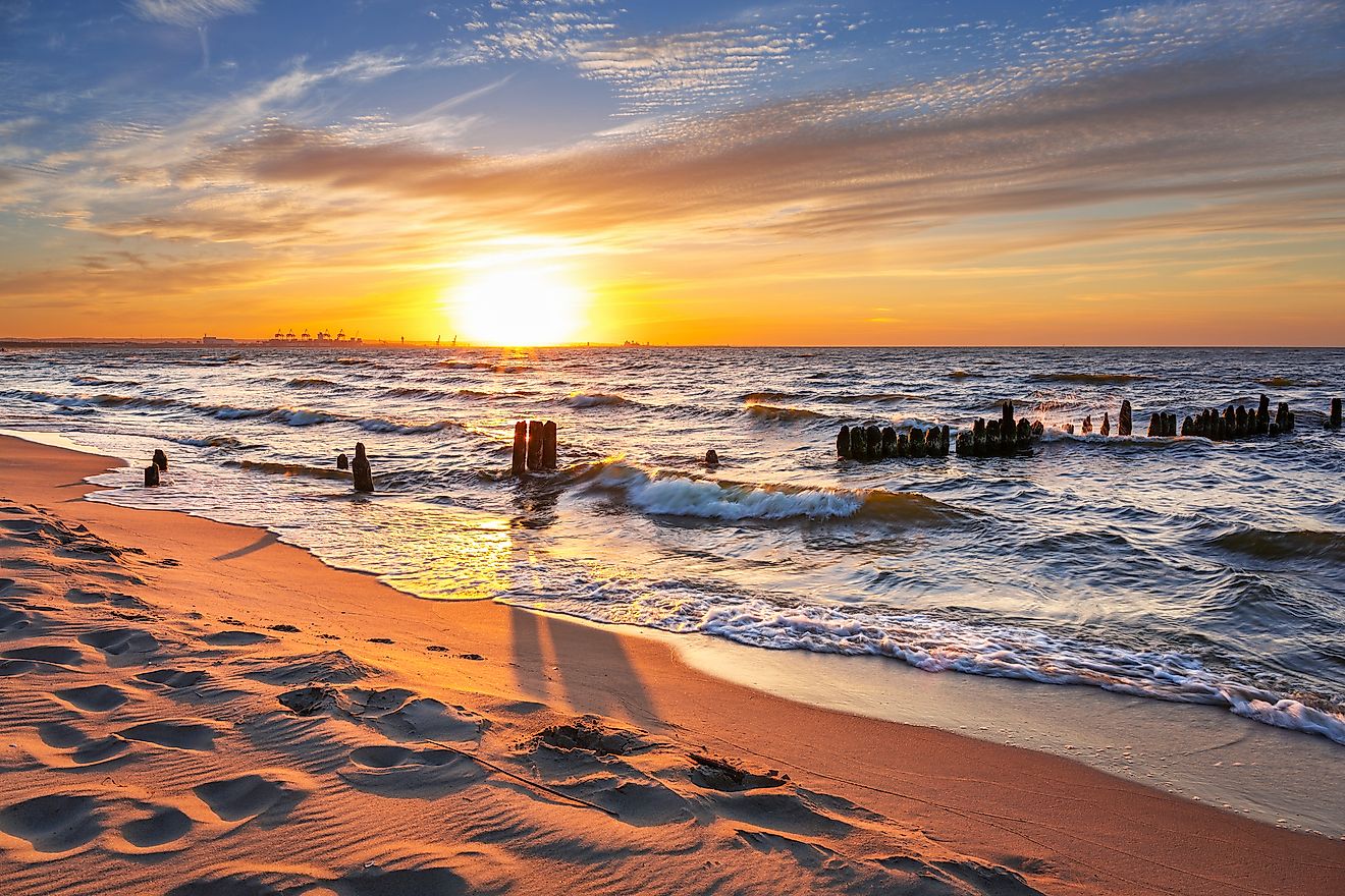 Sunset on the beach at Baltic Sea in Poland